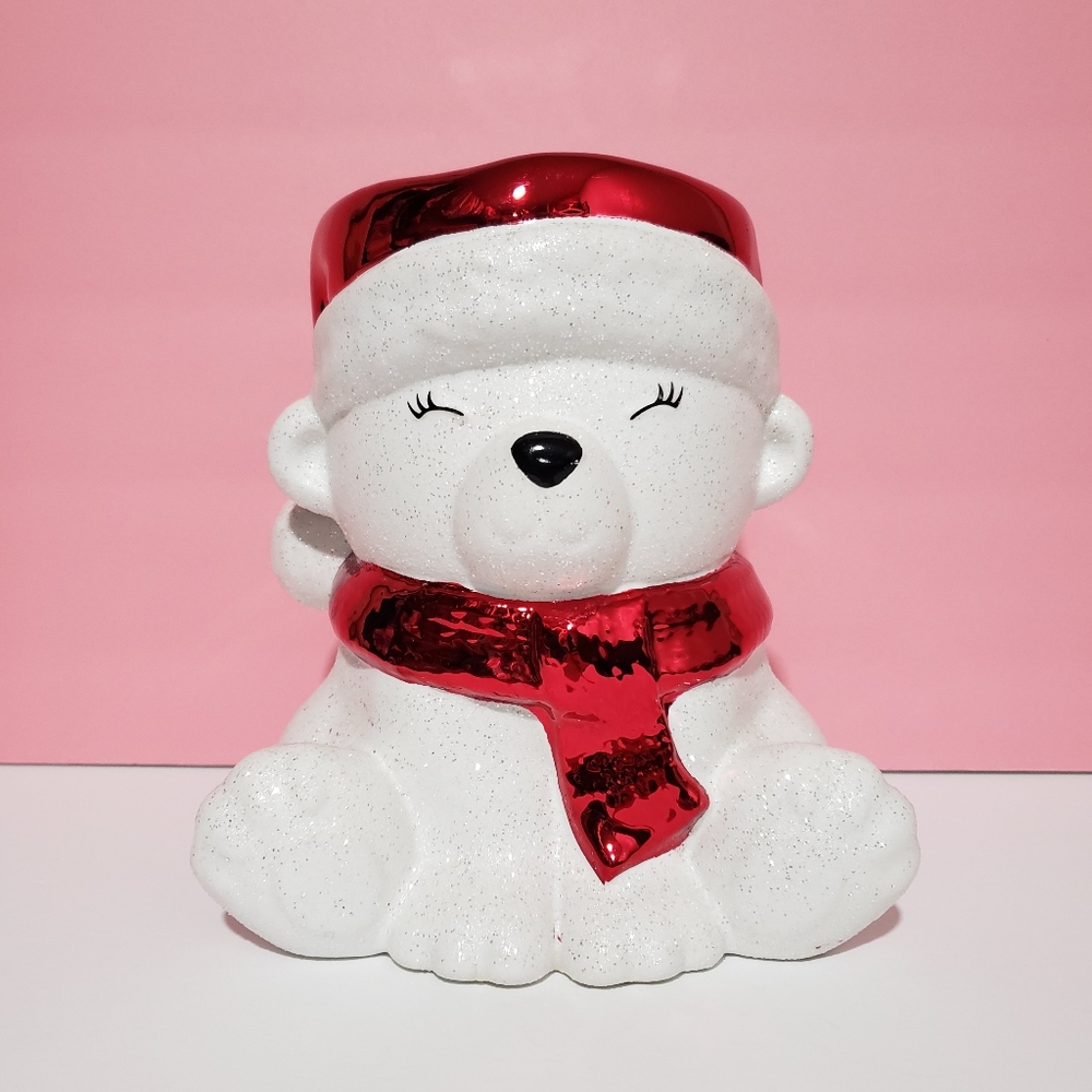 Bath and Body Works White Polar Bear 3-Wick Pedestal Candle Holder
